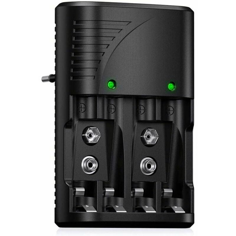 foto del prodotto dpzo caricabatterie universale per batterie aa aaa 9v, 6802 caricabatterie rapido per batterie ricaricabili aa aaa o 9v ni mh, con indicatore led,