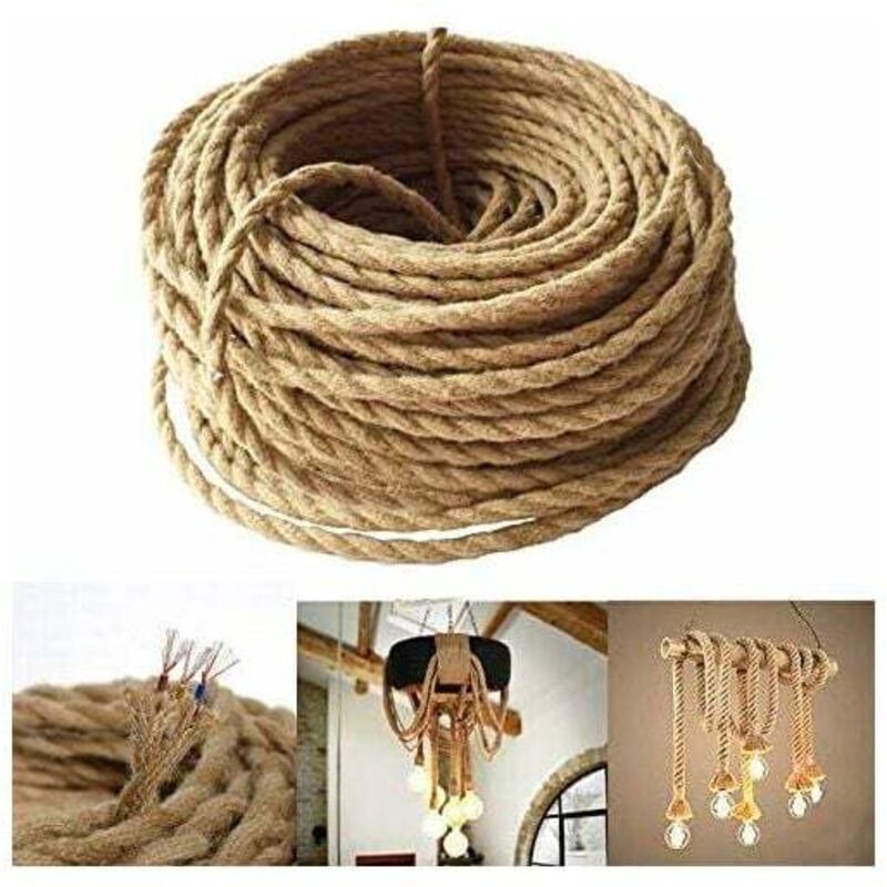 foto del prodotto dpzo cavo elettrico a led da 10 m, cavo di illuminazione vintage in lino a 2 anime, cavo di rame rivestito in corda intrecciata retr industriale