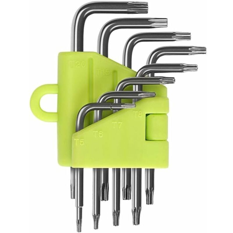 foto del prodotto dpzo chiavi torx offset, set di 8 chiavi torx allen, cacciavite a stella t5 t6 t7 t8 t9 t10 t15 t20, set di chiavi utensili manuali chiavi