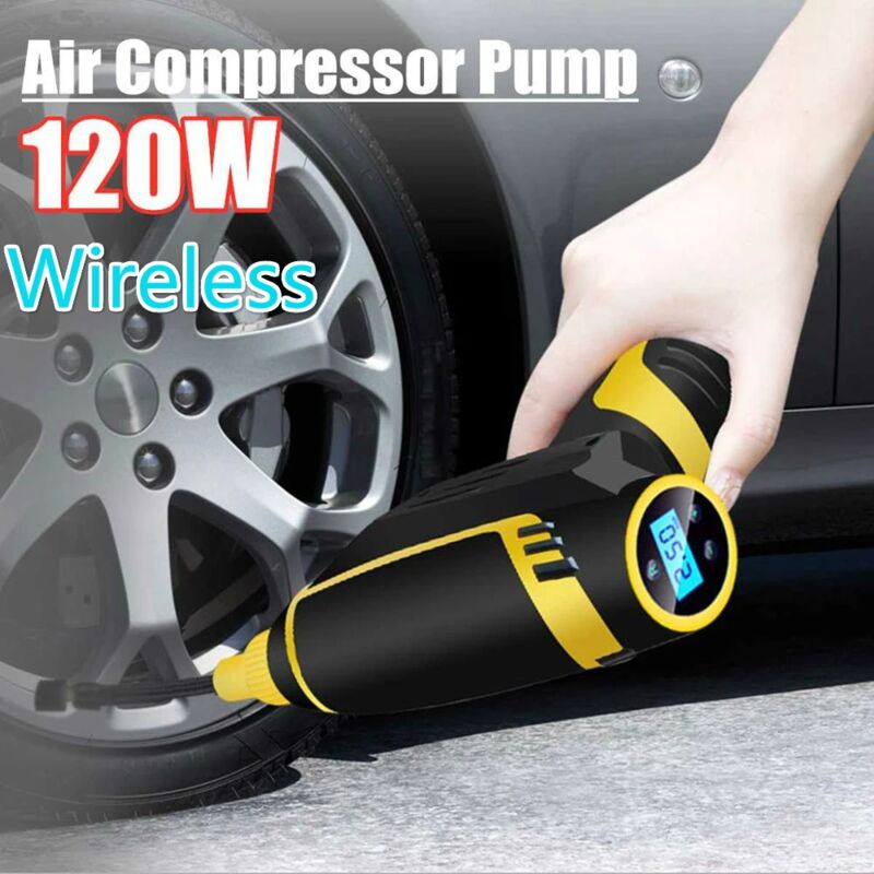 foto del prodotto dpzo compressore d aria portatile da 12 v e 120 w, gonfiatore per pneumatici ricaricabile tramite usb per auto e moto