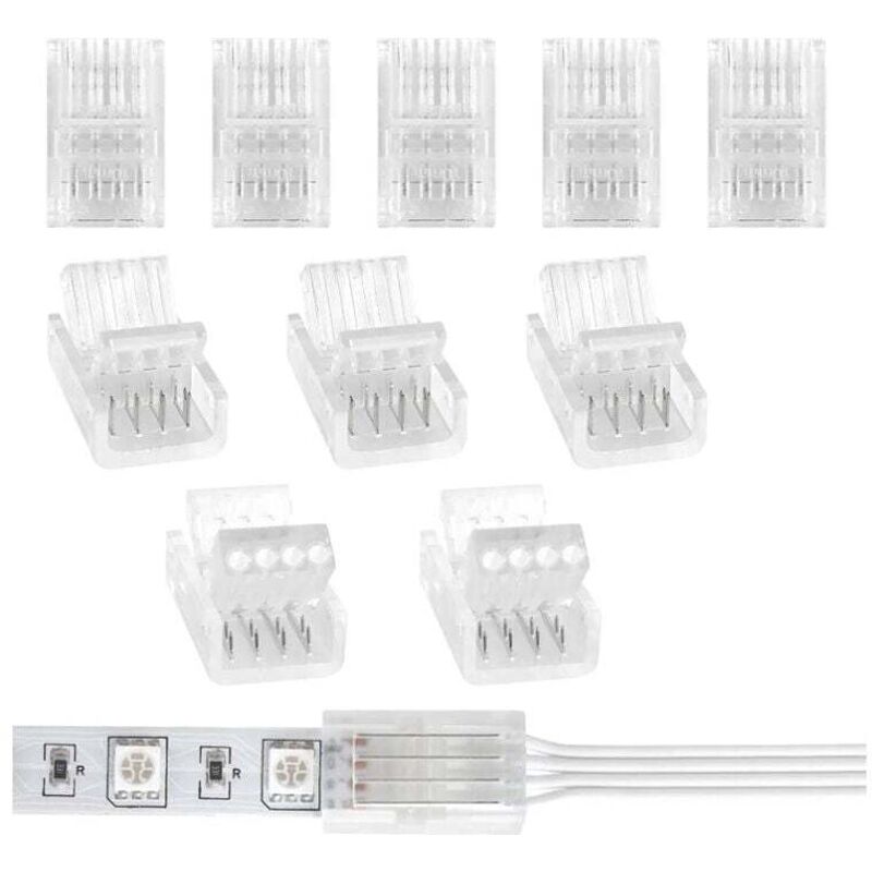 foto del prodotto dpzo confezione da 10 connettori per strisce led a 4 pin da 10 mm per strisce led rgb 5050 3528 da 10 mm collegamento di strisce led e cavi 