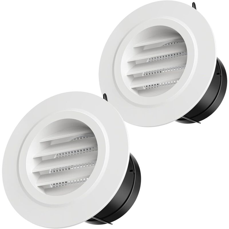 foto del prodotto dpzo confezione da 2 griglie di ventilazione in plastica da 100 mm, rotonde, con zanzariera, per prese d aria e prese d aria interne ed esterne, a