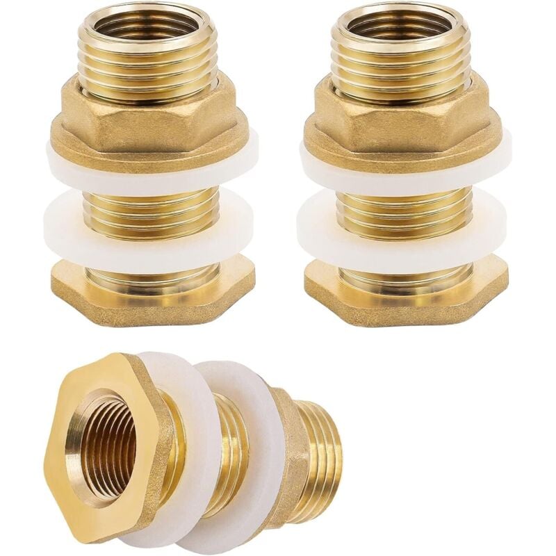 foto del prodotto dpzo - confezione da 3 connettori per serbatoio da 1/2' - passante per serbatoio in ottone per rubinetti, serbatoi e irrigazione, con striscia di