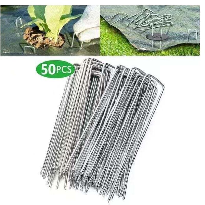 foto del prodotto dpzo confezione da 50 picchetti di fissaggio in acciaio zincato per telone anti erbacce 200x40mm 2,5mm