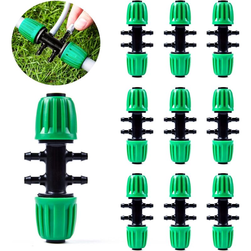 foto del prodotto dpzo connettore per tubo di irrigazione da giardino, connettori a t con spinato, irrigazione a goccia per tubi di irrigazione da 1 2 pollice a 1 4
