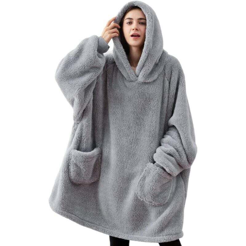 foto del prodotto dpzo coperta con cappuccio per adulti, in pile con maniche, per donne e uomini, coperta con cappuccio e maniche, tasche portatili, coperta