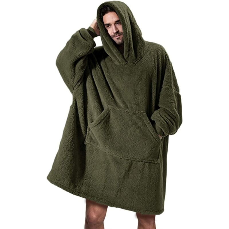 foto del prodotto dpzo coperta con cappuccio per adulti, in pile con maniche, per donne e uomini, coperta con cappuccio e maniche, tasche portatili, coperta