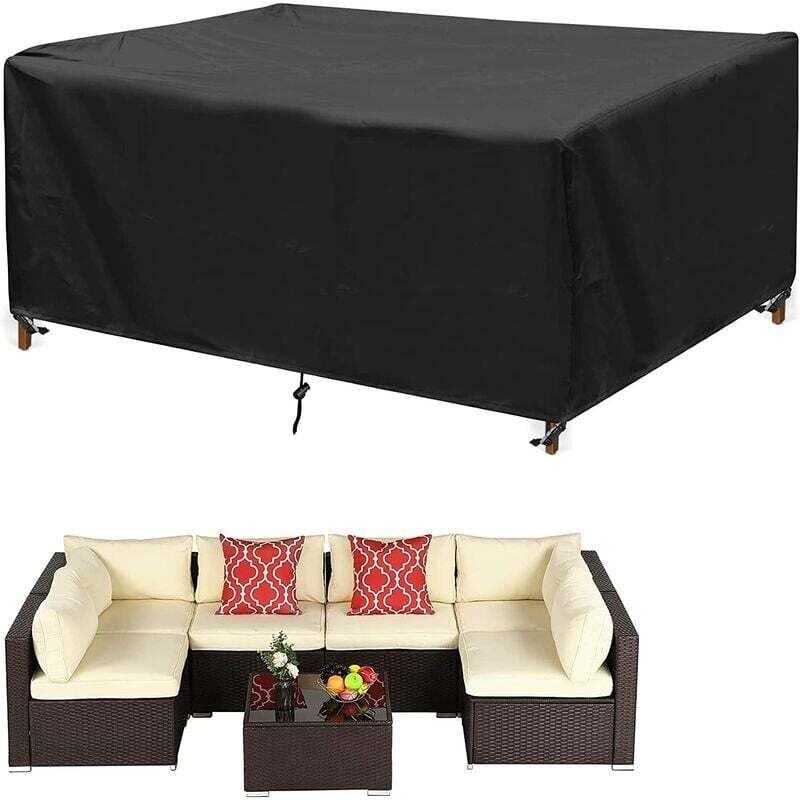 foto del prodotto dpzo copertura per mobili da giardino, grande e resistente, per tavoli e sedie da giardino, impermeabile, anti uv, 350 x 260 x 90 cm, nero.