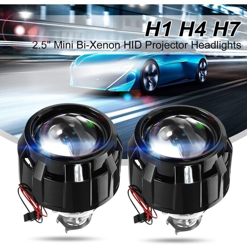 foto del prodotto dpzo coppia di kit di lenti per proiettori bi xeno hid da 2,5 con copertura per lampadina faro h1 lhd
