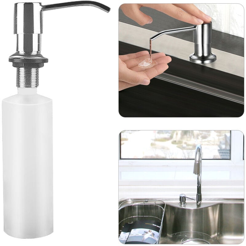 foto del prodotto dpzo dispenser di sapone sottolavello da cucina, 300 ml, pompa per liquidi portatile, facile da installare per il lavandino del bagno, argento