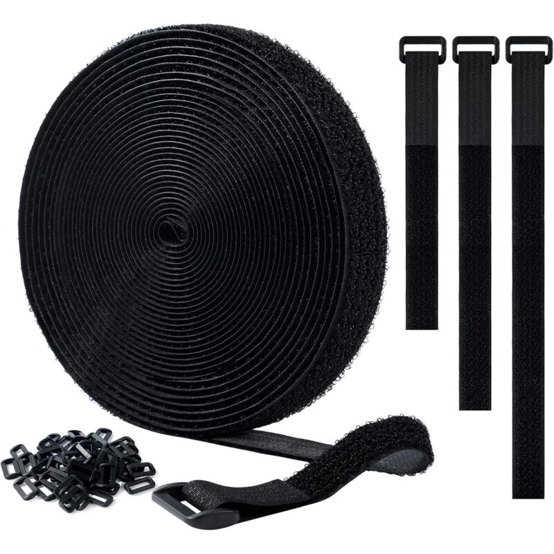 foto del prodotto dpzo fascette fermacavi regolabili, fascette fermacavi autoadesive riutilizzabili da 10 m x 20 mm 50 anelli, cinghia di gestione cavi