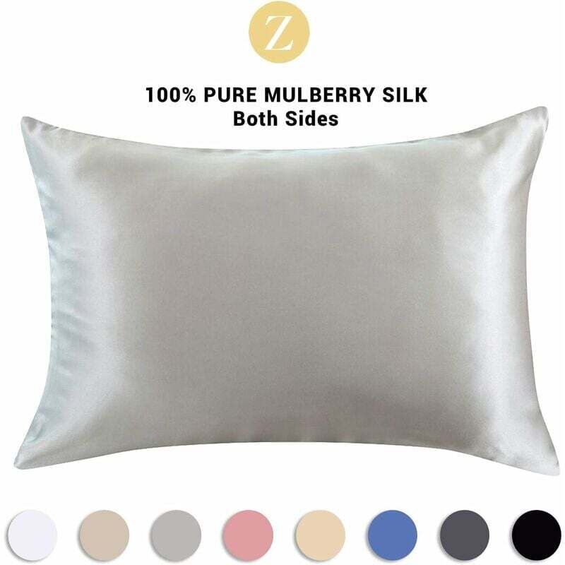 foto del prodotto dpzo federa in seta sintetica per capelli e pelle seta da 19 mm su entrambi i lati 1 pezzo, seta, grigio argento, standard 50x75 cm