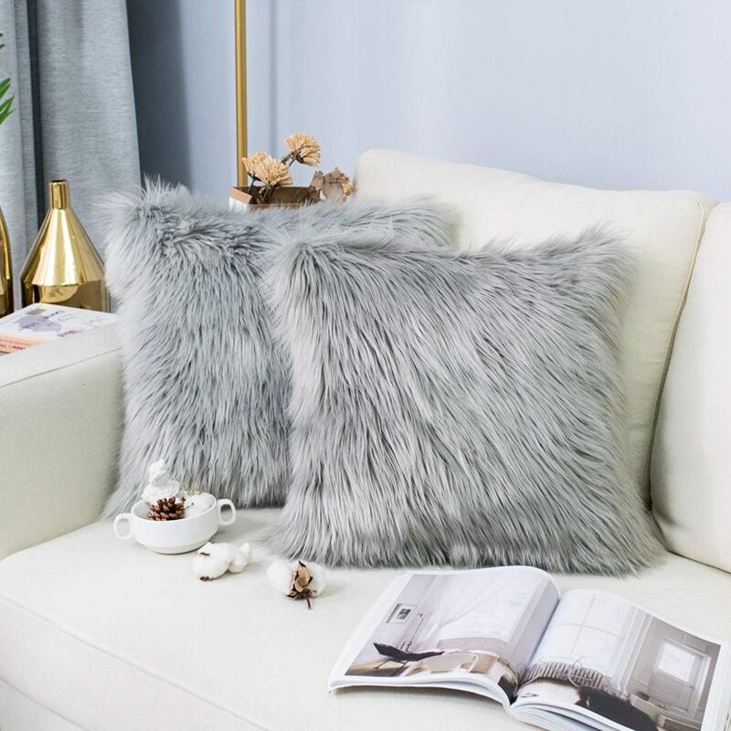 foto del prodotto dpzo federe in finta pelle di pecora, fodera per cuscino decorativa per divano, bianco, 18x18 pollici
