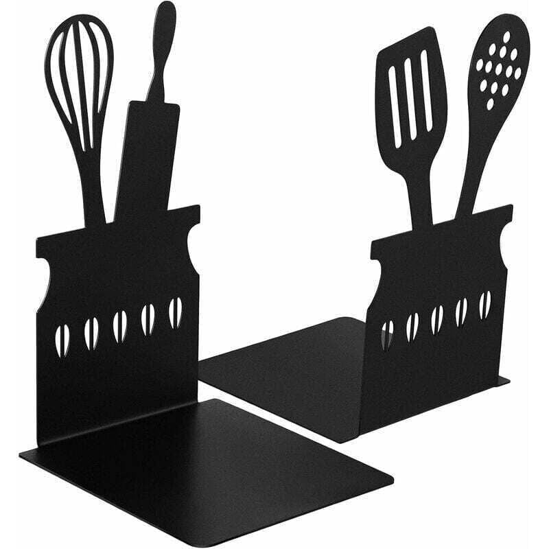 foto del prodotto dpzo fermalibri da cucina neri cucchiaio decorativo libro di cucina fermalibri in metallo con tappetino antiscivolo contenitore per libri di cucina