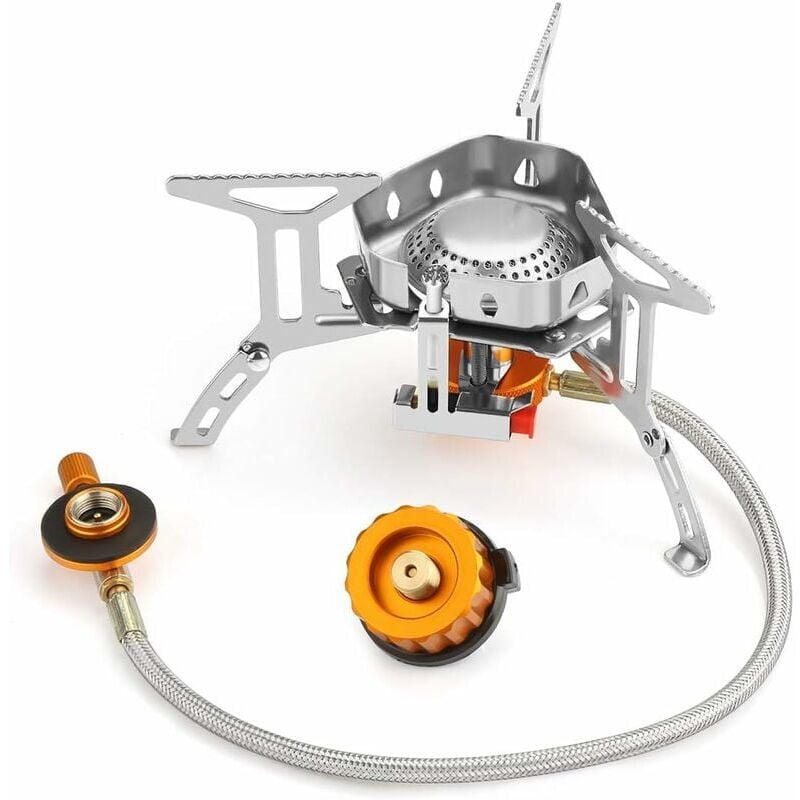 foto del prodotto dpzo fornello da campeggio, fornello a gas portatile pieghevole da 3500 w, bruciatore a gas antivento con pulsante di accensione per