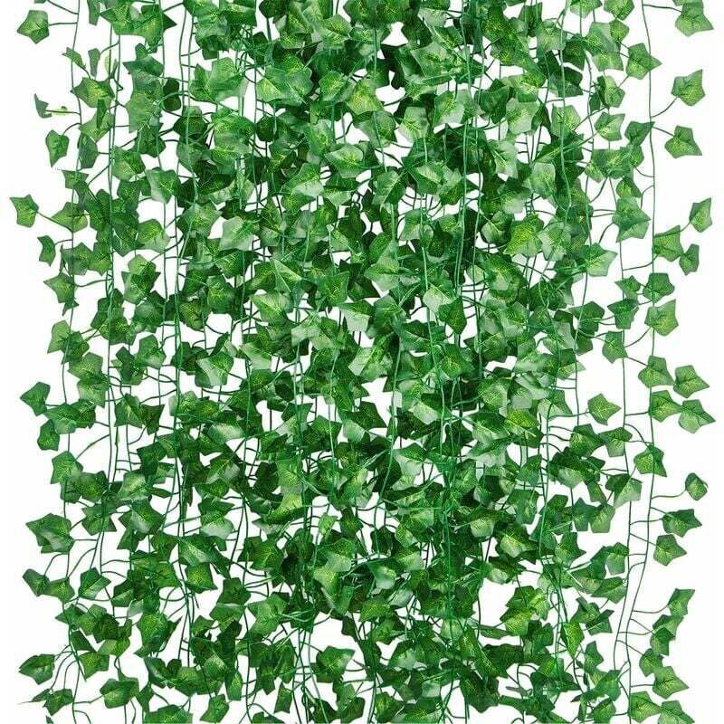 foto del prodotto dpzo ghirlanda di edera artificiale da 12 pezzi 2 m, pianta artificiale, edera finta per esterni, ghirlanda di foglie artificiali, decorazione per