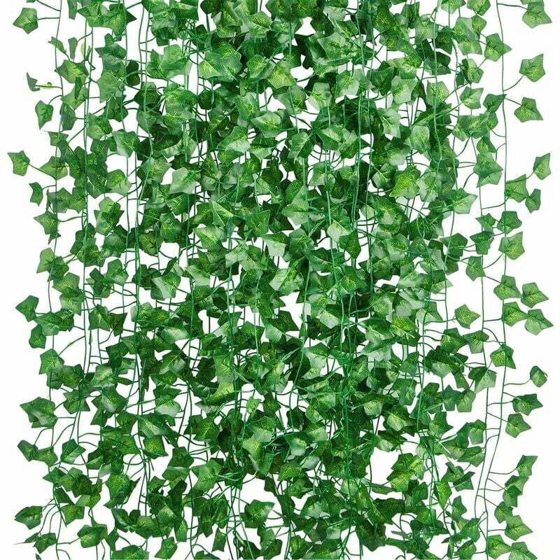foto del prodotto dpzo ghirlanda di edera artificiale da 12 pezzi 2 m, pianta artificiale, edera finta per esterni, ghirlanda di foglie artificiali, decorazione per