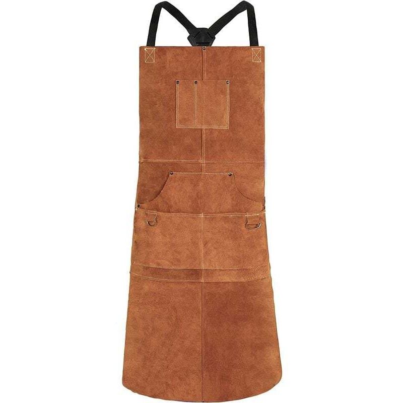 foto del prodotto dpzo grembiule da saldatura, grembiule da lavoro in pelle di vacchetta con 6 tasche, grembiule da cucina multifunzionale 24 x 36 , cinghie
