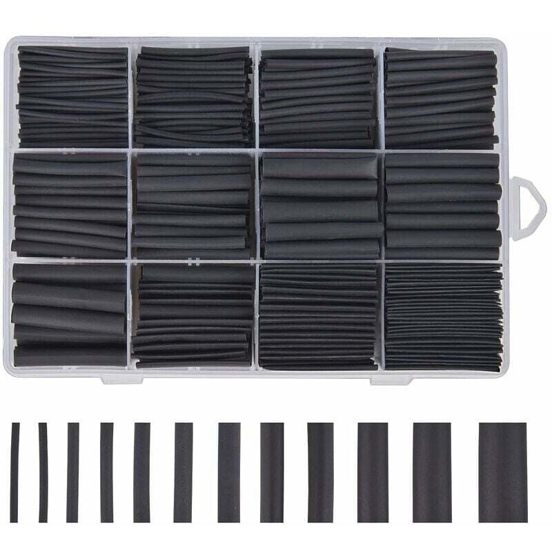 foto del prodotto dpzo guaina termorestringente nera 625 pezzi guaina termorestringente assortimento di guaine termorestringenti di 8 misure 1 10 mm, gu.b bon