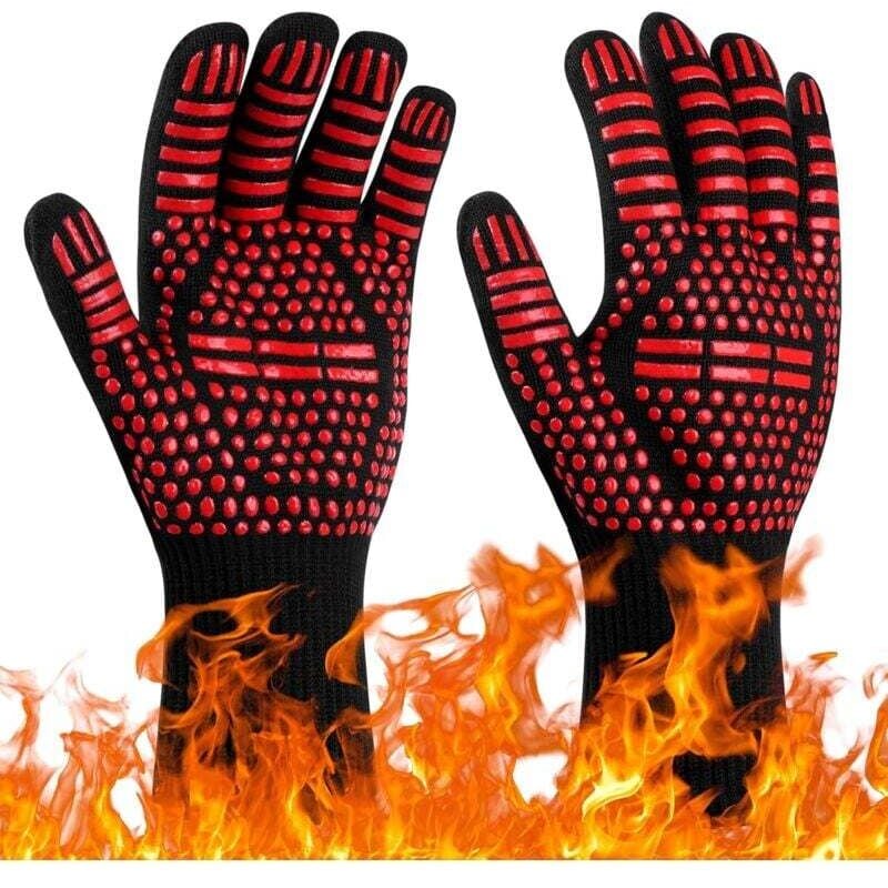foto del prodotto dpzo - guanti da barbecue guanti da forno resistenti al calore fino a 800°c, guanti da cucina resistenti al calore e antiscivolo, guanti da cucina termici per barbecue/forno/griglia/camino/saldatura/co