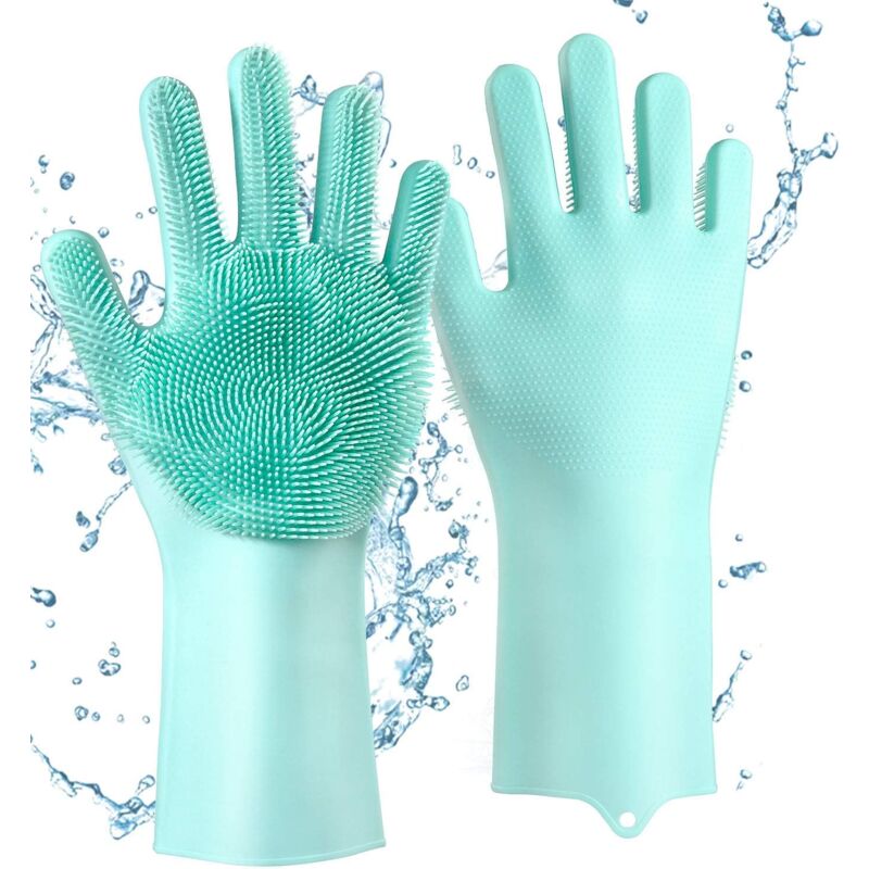 foto del prodotto dpzo guanti in silicone riutilizzabili con spazzola per la pulizia, guanti magici per lavare i piatti, cucinare e pulire