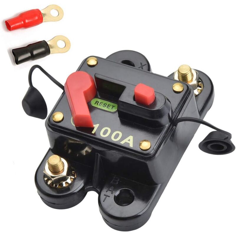 foto del prodotto dpzo interruttore automatico con fusibile da 12 v 24 v, 100 a, dc, interruttore automatico, fusibile di ripristino, auto, barca, bici, stereo audio