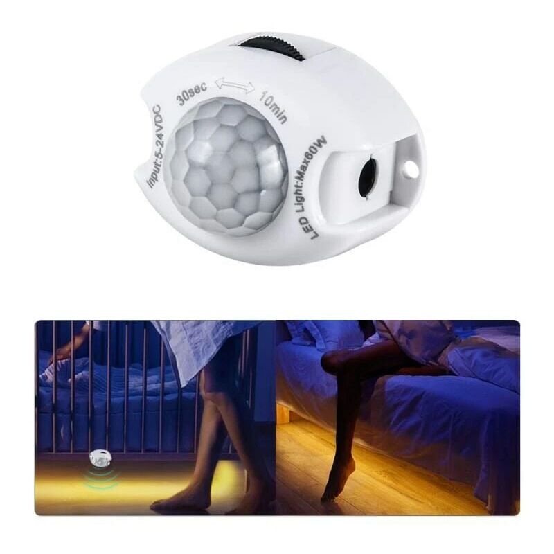 foto del prodotto dpzo interruttore luce con sensore di movimento dc 5v 24v con timer pir automatico, barra luminosa non inclusa