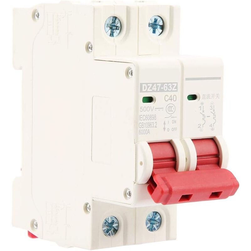 foto del prodotto dpzo interruttori automatici in miniatura 2p 40a dc 500v mini interruttore fotovoltaico interruttore automatico di sicurezza mcb dz47 63z 2p