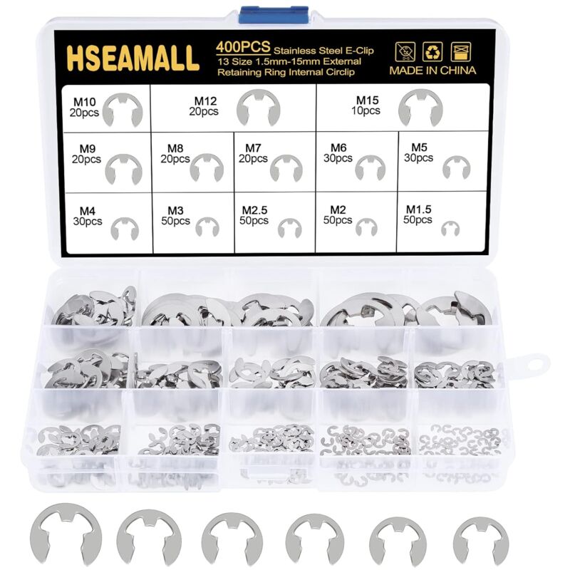 foto del prodotto dpzo kit assortimento di anelli elastici esterni con clip elastica in acciaio inossidabile da 400 pezzi, 13 misure,