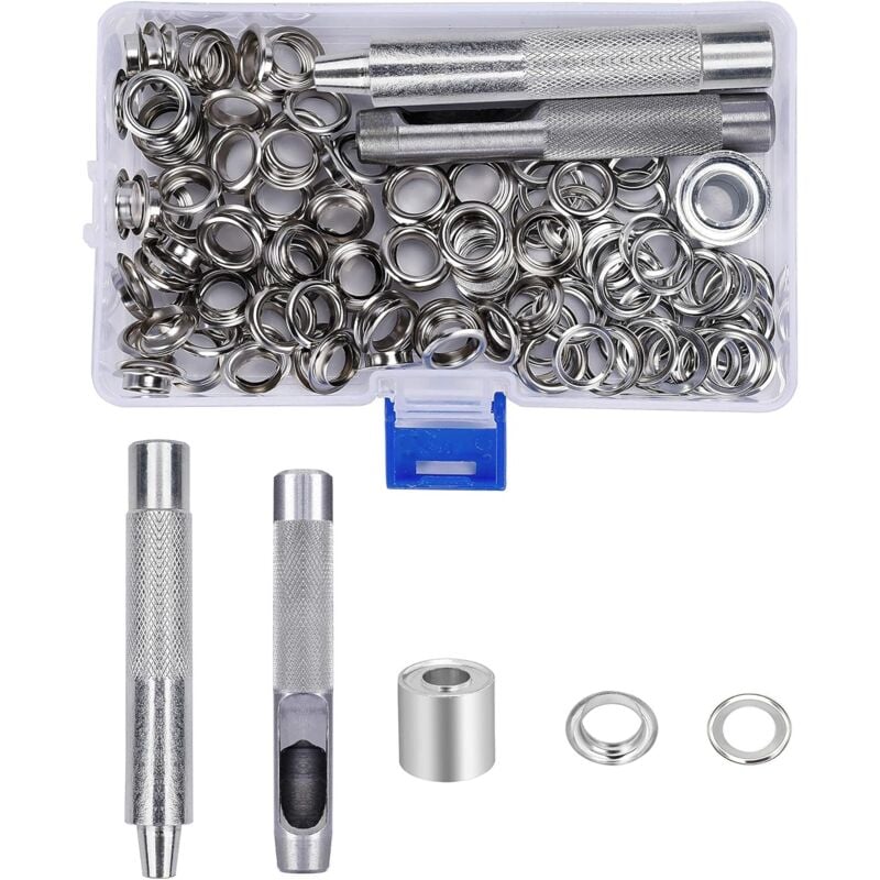 foto del prodotto dpzo kit da 100 occhielli in metallo da 10 mm con scatola di immagazzinaggio per riparazione di tela, telone e tende