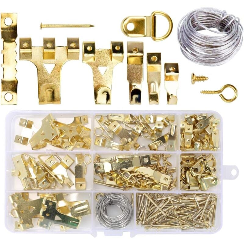 foto del prodotto dpzo kit di 220 ganci per quadri, ganci per quadri da parete con viti e anelli a d