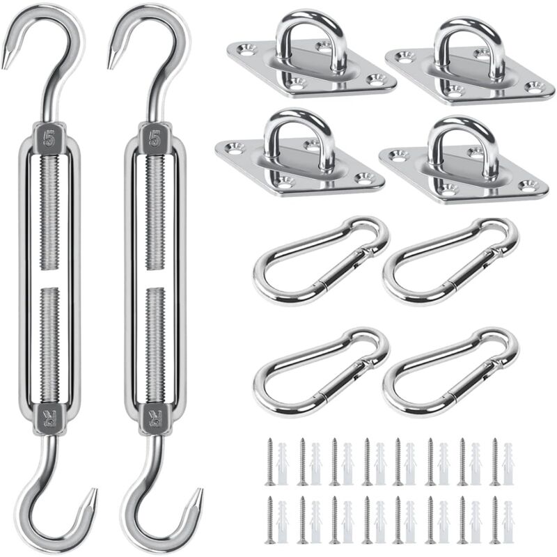foto del prodotto dpzo kit di fissaggio per vela ombreggiante, kit di fissaggio per vela ombreggiante in acciaio inossidabile per triangolo e quadrato, rettangolo,