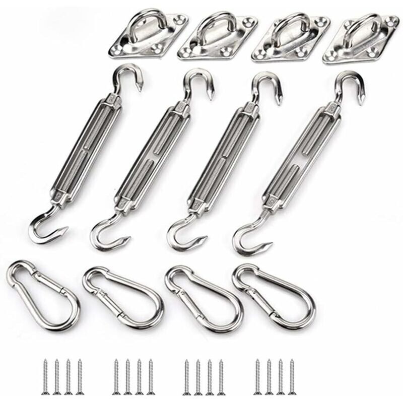 foto del prodotto dpzo kit di fissaggio per vele ombreggianti in acciaio inossidabile, accessori di fissaggio triangolari e rettangolari