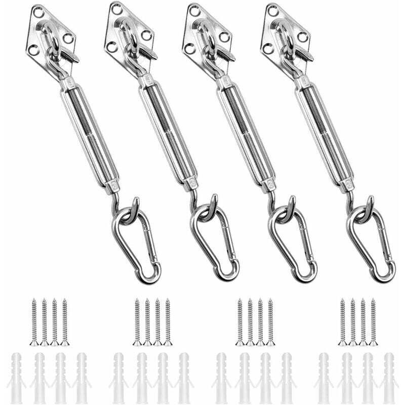 foto del prodotto dpzo kit di fissaggio per vele ombreggianti triangolari, quadrate e rettangolari in acciaio inox 304, kit di accessori per il fissaggio di teli