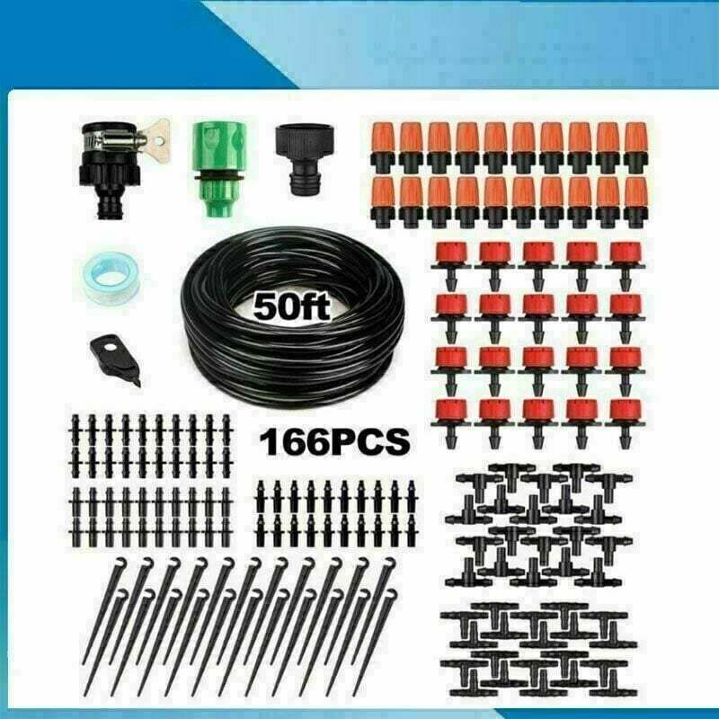 foto del prodotto dpzo kit di irrigazione a goccia da 166 pezzi, kit di irrigazione a micro goccia, sistema di irrigazione automatico a micro flusso per piante da