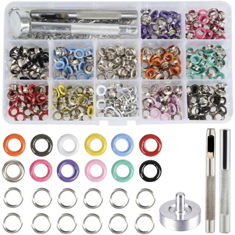 foto del prodotto dpzo kit di occhielli in metallo colorato da 400 pezzi, per cucire, da 5 mm, per pelle e abbigliamento