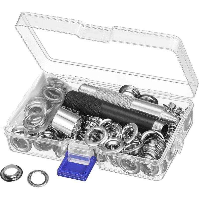 foto del prodotto dpzo kit di occhielli strumenti 12mm occhielli in metallo set 100 set kit occhielli per tela telone tenda riparazione argento 1 2 pollice 