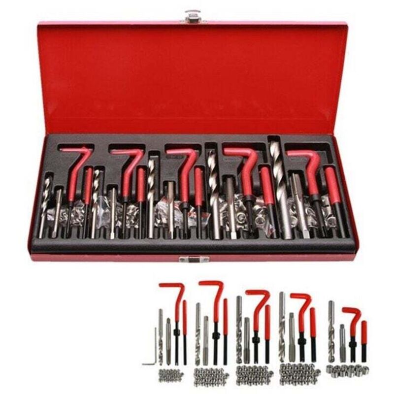 foto del prodotto dpzo kit di riparazione filettature 131 pezzi m5 m6 m8 m10 m12 rosso