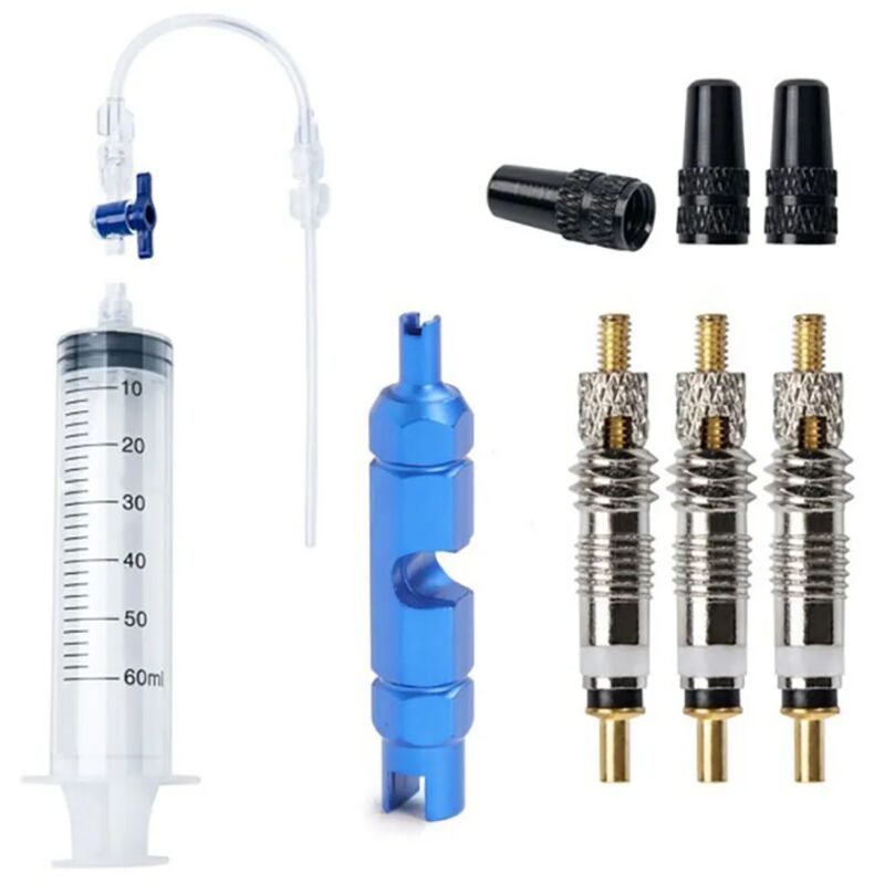 foto del prodotto dpzo kit di strumenti per iniezione di liquido per pneumatici senza camera d aria per bicicletta da 60 ml, siringa per iniettore sigillante per