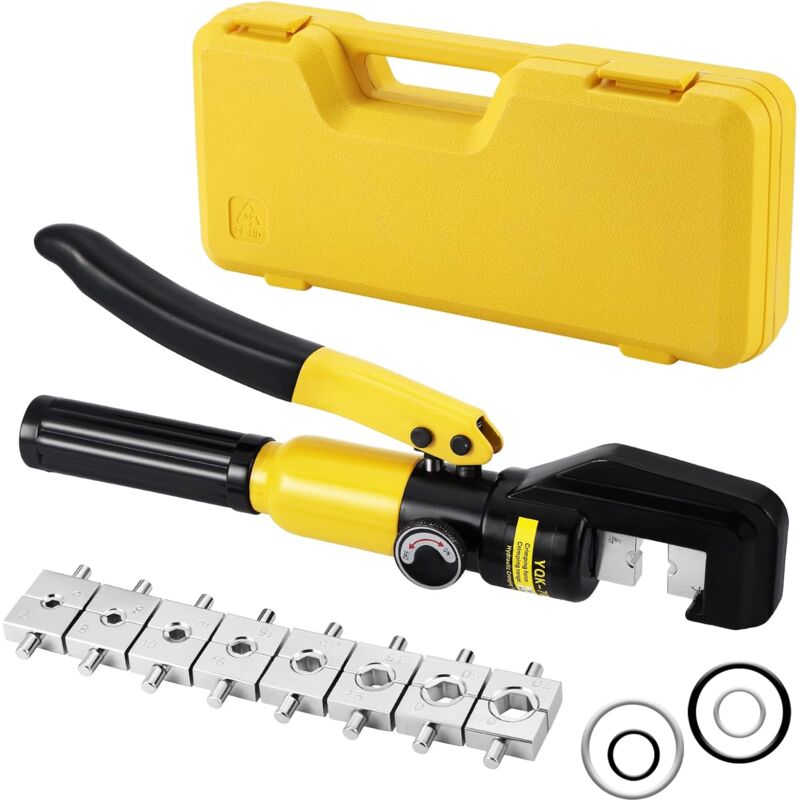 foto del prodotto dpzo kit di utensili per crimpatura idraulica da 10 tonnellate e 9 matrici, utensile per crimpatura idraulica, pinza per crimpatura di terminali a