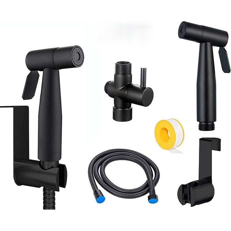 foto del prodotto dpzo kit doccia per wc in acciaio inox nero, rubinetto spruzzatore per wc per l igiene personale quotidiana, set di tubi flessibili a parete