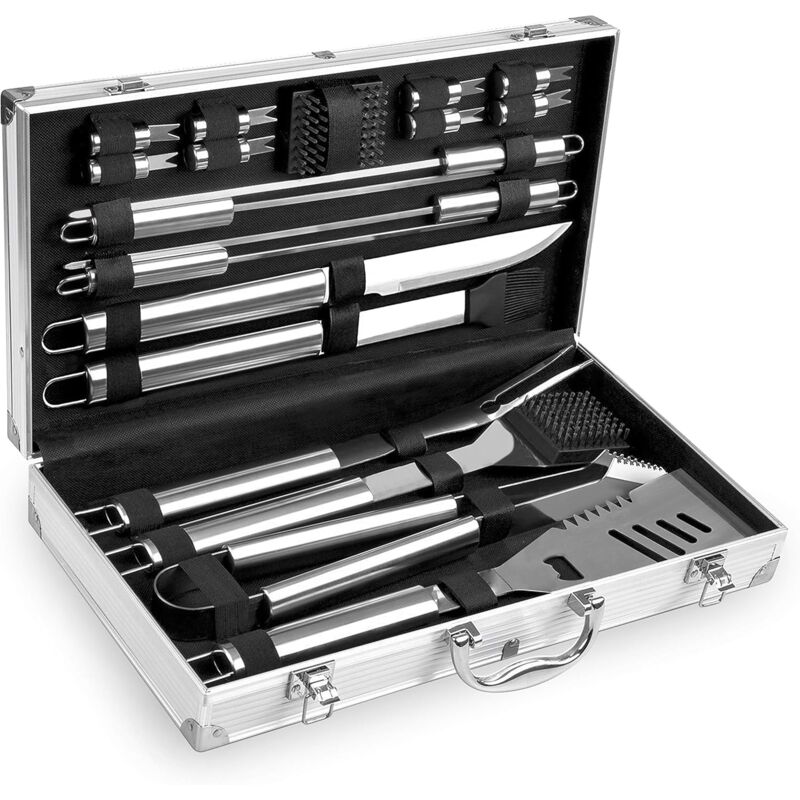 foto del prodotto dpzo kit per barbecue in acciaio inossidabile custodia in alluminio utensili professionali per barbecue set da 18 pezzi