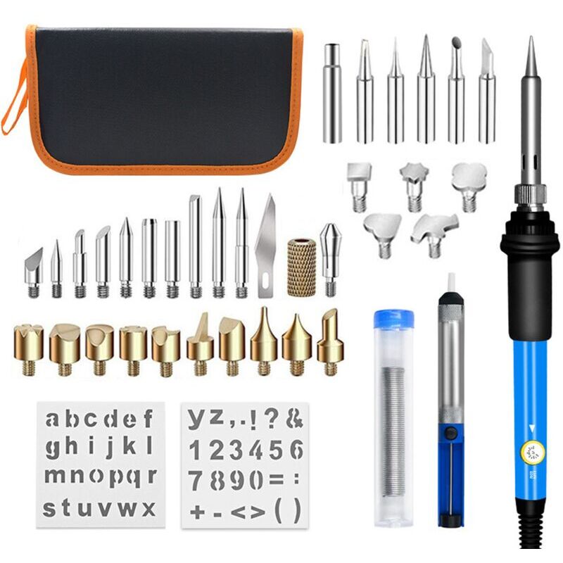 foto del prodotto dpzo kit per pirografia a legna da 40 pezzi, 60 w, temperatura regolabile, strumento elettrico professionale per pirografia, saldatura, fai da te e