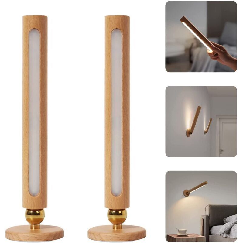 immagine 0 del prodotto dpzo lampada da parete a led in legno magnetico girevole a 360 gradi, lampada da parete ricaricabile staccabile con dimmer continuo, luce notturna