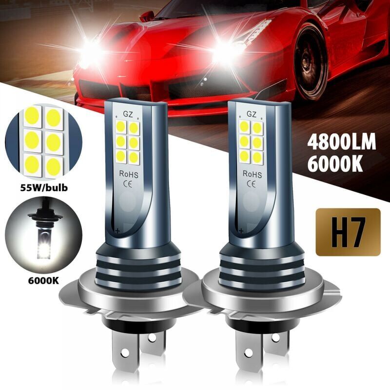 foto del prodotto dpzo lampadine per fari a led h7 da 2 pezzi, bianco 6500k, perline led cob 3030 a 360 gradi, ip68 impermeabili e antiurto, lampadine per fari