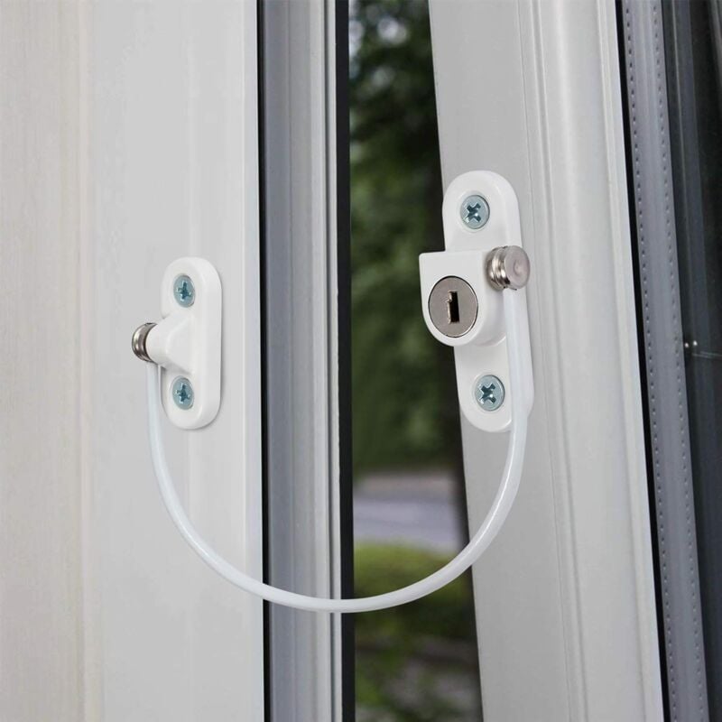 foto del prodotto dpzo limitatore di apertura per porte e finestre in pvc, 2 pezzi, con blocco di sicurezza per bambini e viti a chiave