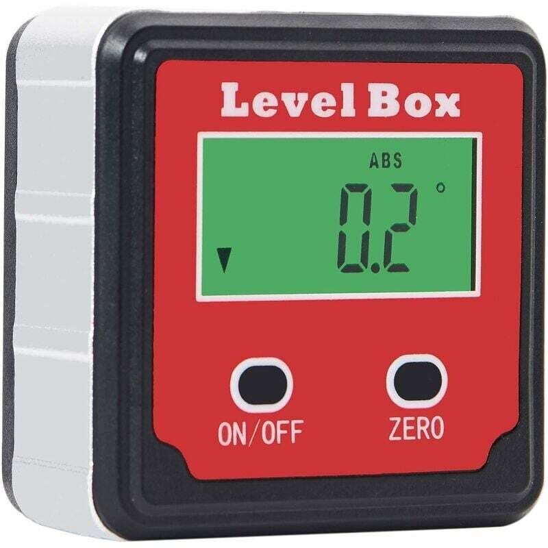 foto del prodotto dpzo livella a bolla, goniometro digitale magnetico, scatola smussata, inclinometro lcd impermeabile con magneti integrati, rosso