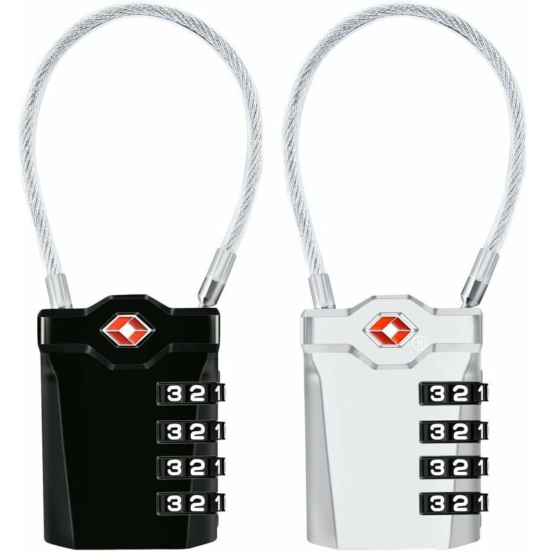 foto del prodotto dpzo lucchetto tsa per bagagli, confezione da 2, lucchetto a combinazione a 4 cifre per valigia e borsa nero argento 