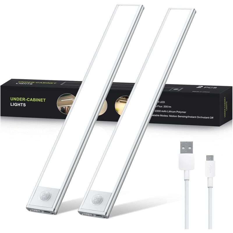 foto del prodotto dpzo luce led sottopensile, striscia led ricaricabile da 30 cm, illuminazione da cucina con sensore di movimento, illuminazione per mobili, per