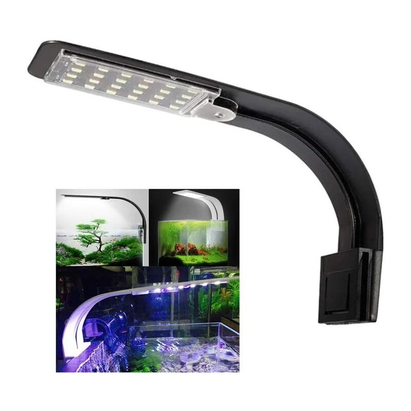 foto del prodotto dpzo luce per acquario, luce led ultra sottile per acquario mini lampada per acquario con clip con 24 led luce bianca e blu per pesci e piante, 10 w